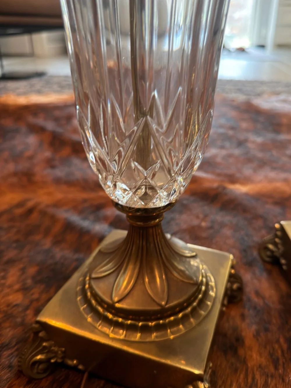 Vintage 1960’s Stiffel Hollywood Regency Brass & Crystal Urn Table Lamps F159